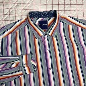 Tommy Bahama Mens XL Multi Color Stripe Long Sleeve Button Up Shirt Cotton